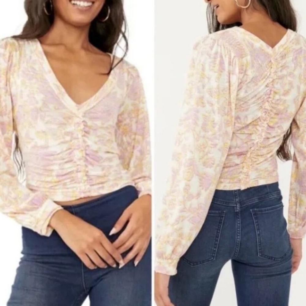 FREE PEOPLE Pink Floral Blouse